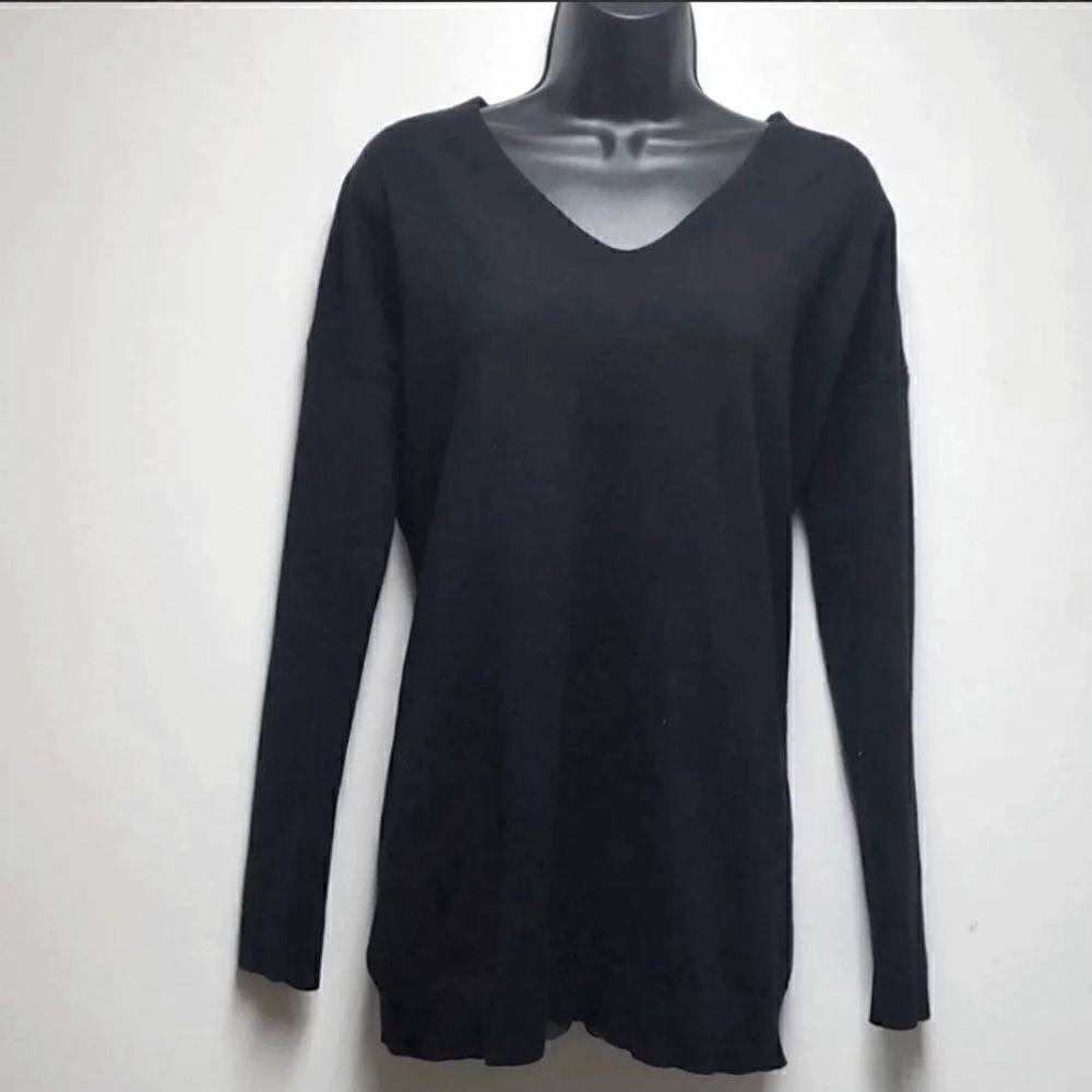 Lunik Black Open Back Surplice Sweater Size Small